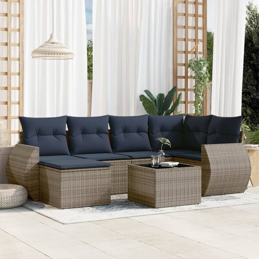 7-teiliges Gartensofa-Set mit Kissen, grau, Polyrattan