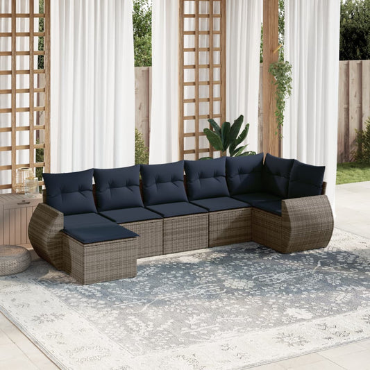 7-teiliges Gartensofa-Set mit Kissen, grau, Polyrattan