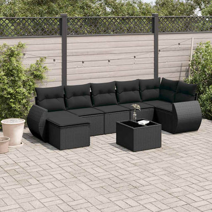 8-tlg. Garten-Sofagarnitur mit Kissen Schwarz Poly Rattan