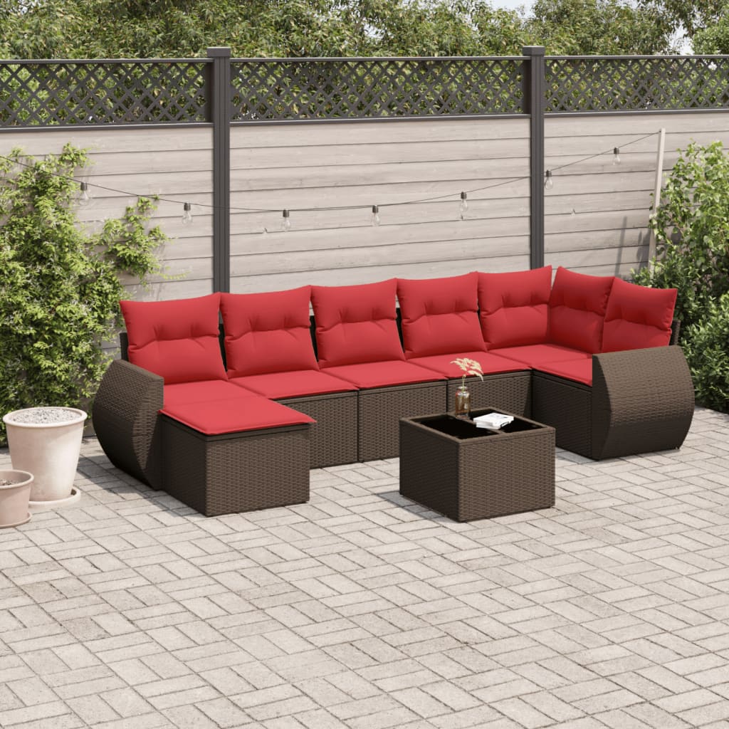 8-teiliges Gartensofa-Set mit Kissen, braun, Polyrattan
