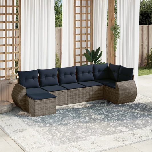 7-teiliges Gartensofa-Set mit Kissen, grau, Polyrattan