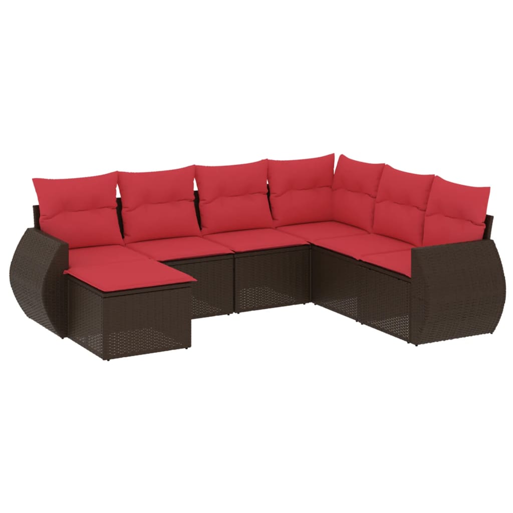 7-teiliges Gartensofa-Set mit Kissen, braun, Polyrattan