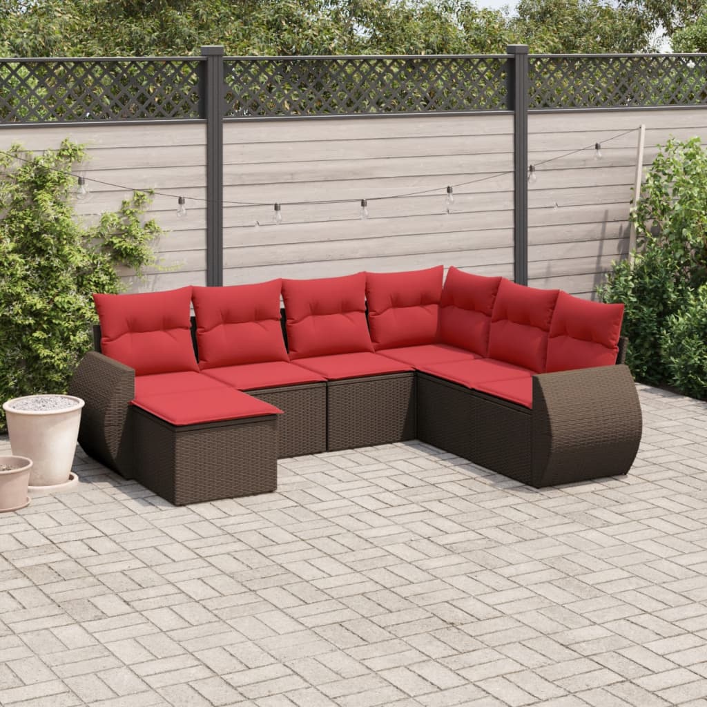 7-teiliges Gartensofa-Set mit Kissen, braun, Polyrattan