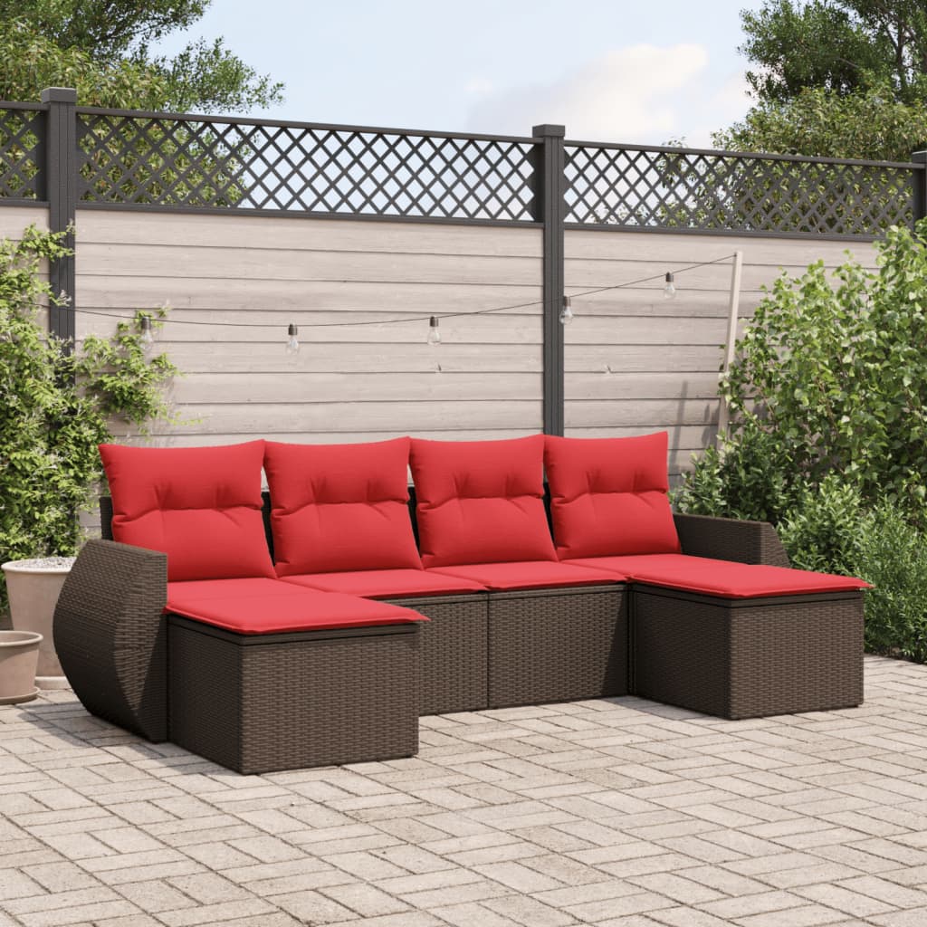 6-teiliges Gartensofa-Set mit Kissen, braun, Polyrattan