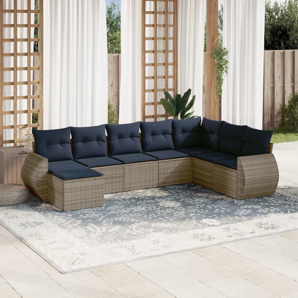 8-teiliges Gartensofa-Set mit Kissen, grau, Polyrattan