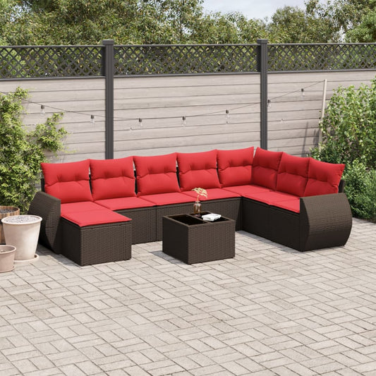 9-teiliges Gartensofa-Set mit Kissen, braun, Polyrattan