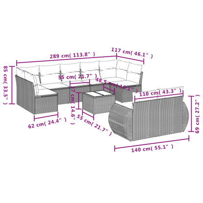 10-teiliges Gartensofa-Set mit Kissen, braun, Polyrattan
