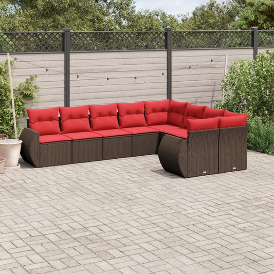 9-teiliges Gartensofa-Set mit Kissen, braun, Polyrattan