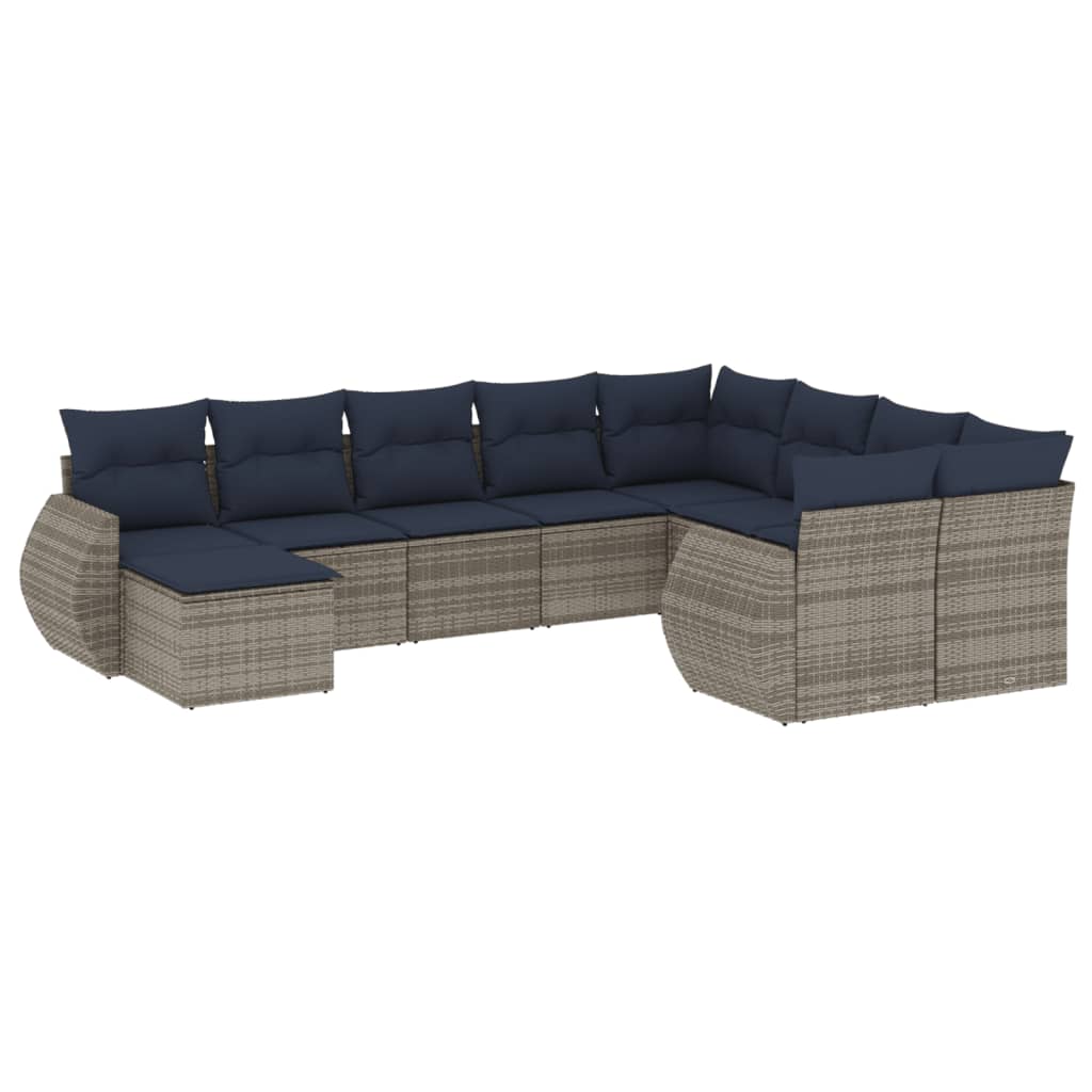10-teiliges Gartensofa-Set mit Kissen, grau, Polyrattan