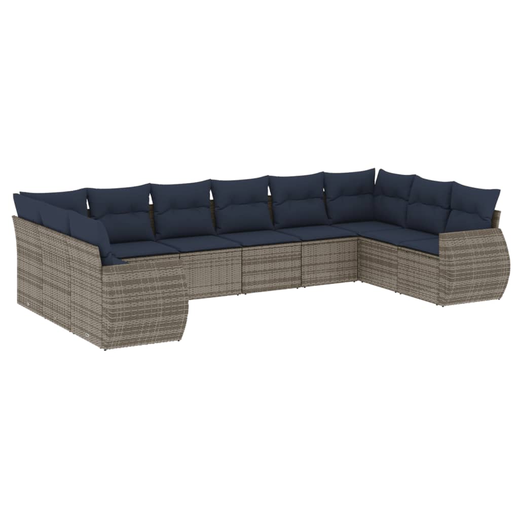 10-teiliges Gartensofa-Set mit Kissen, grau, Polyrattan