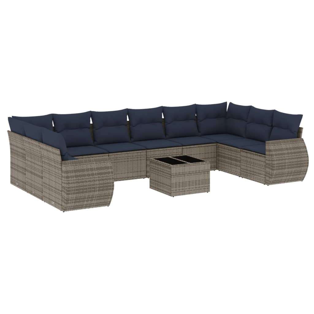 11-teiliges Gartensofa-Set mit Kissen, grau, Polyrattan