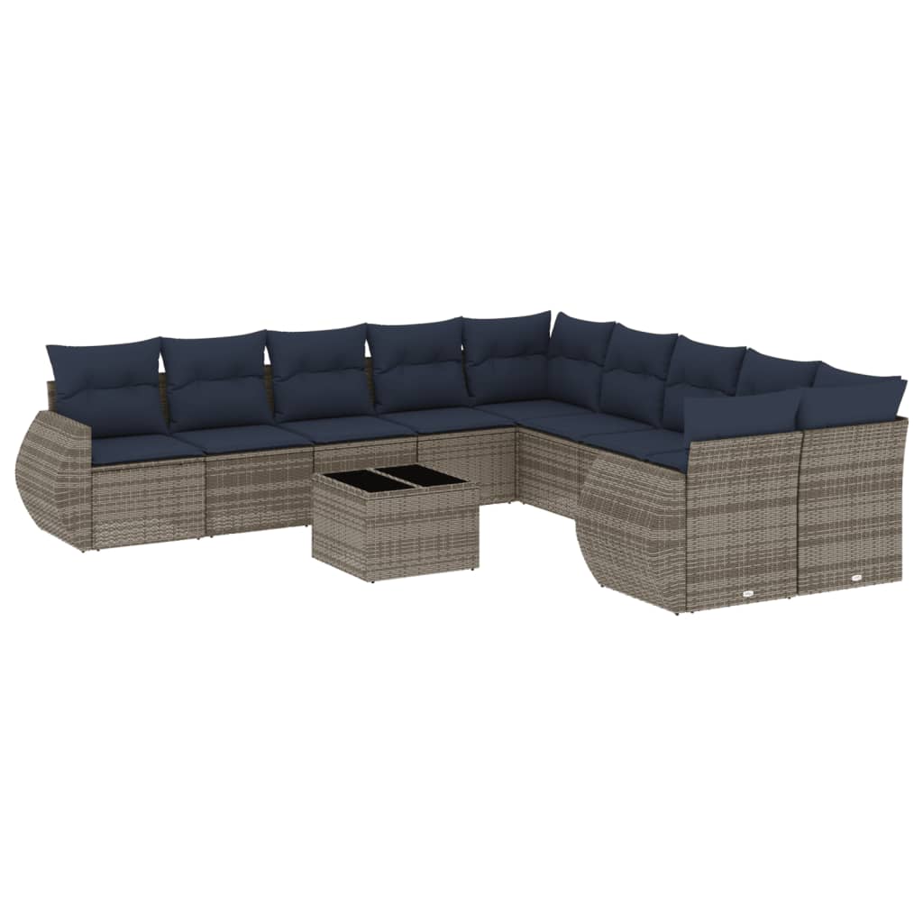 11-teiliges Gartensofa-Set mit Kissen, grau, Polyrattan