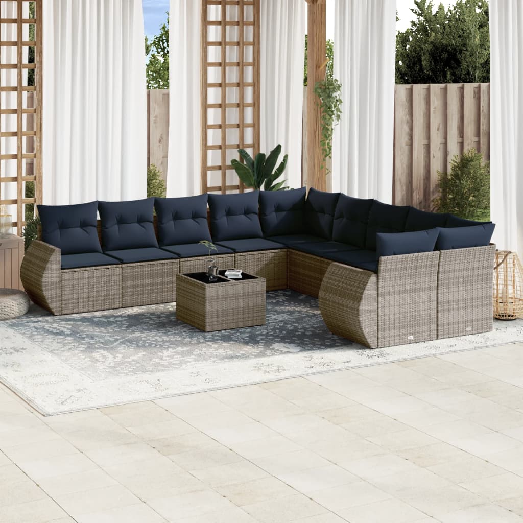 11-teiliges Gartensofa-Set mit Kissen, grau, Polyrattan