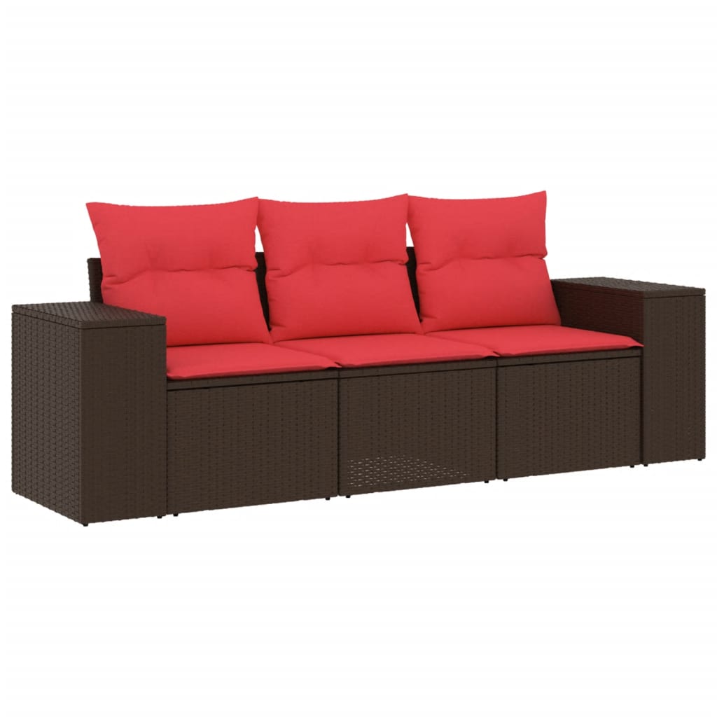 3-teiliges Gartensofa-Set mit Kissen, braun, Polyrattan