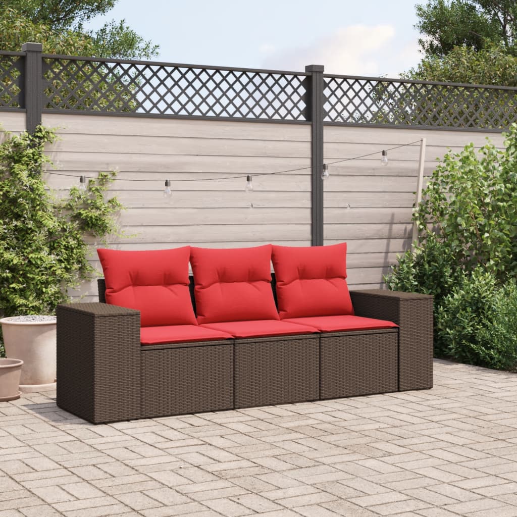 3-teiliges Gartensofa-Set mit Kissen, braun, Polyrattan