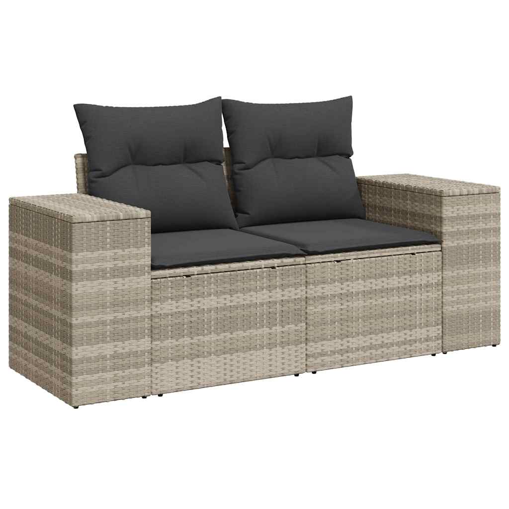 9-teiliges Gartensofa-Set mit Kissen, grau, Polyrattan