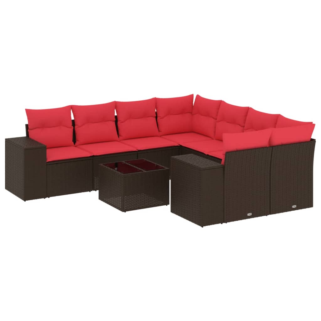 9-teiliges Gartensofa-Set mit Kissen, braun, Polyrattan