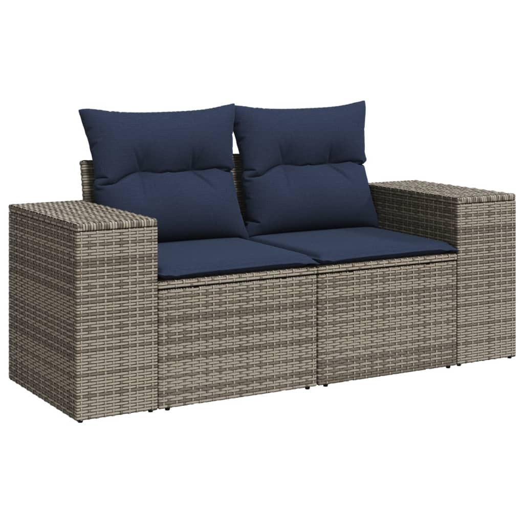 4-teiliges Gartensofa-Set mit Kissen, grau, Polyrattan