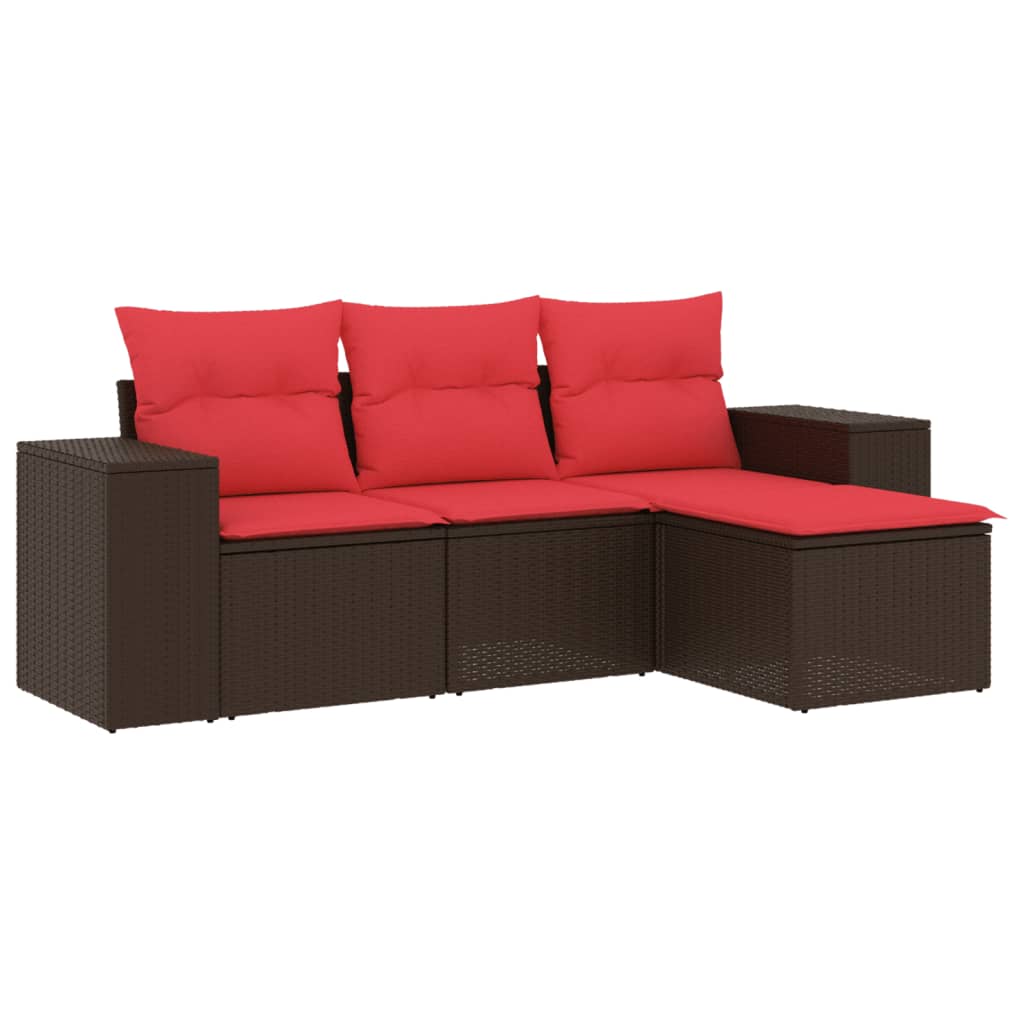4-teiliges Gartensofa-Set mit Kissen, braun, Polyrattan