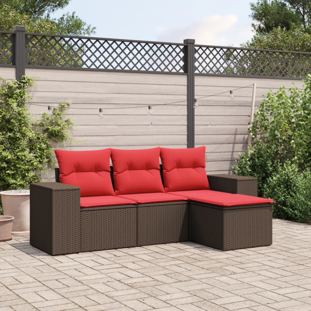 4-teiliges Gartensofa-Set mit Kissen, braun, Polyrattan