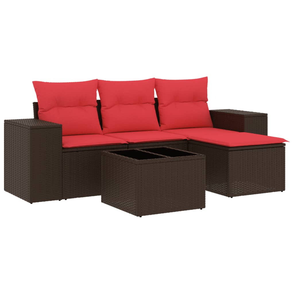 5-teiliges Gartensofa-Set mit Kissen, braun, Polyrattan