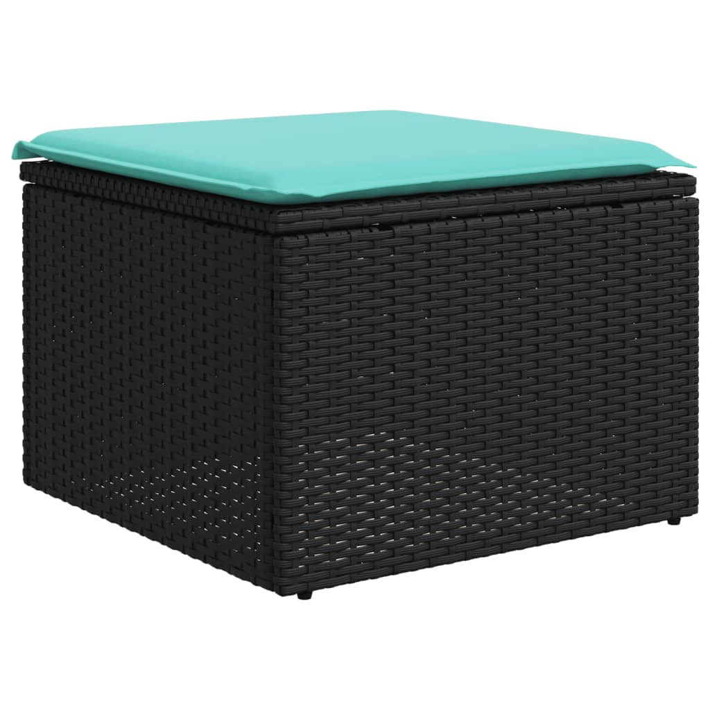 5-teiliges Gartensofa-Set mit Kissen, schwarzes Polyrattan