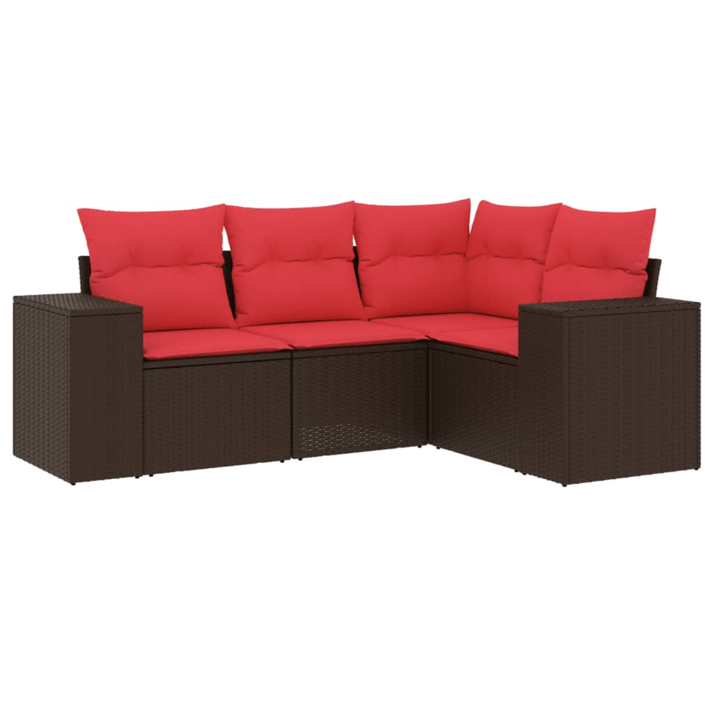 4-teiliges Gartensofa-Set mit Kissen, braun, Polyrattan