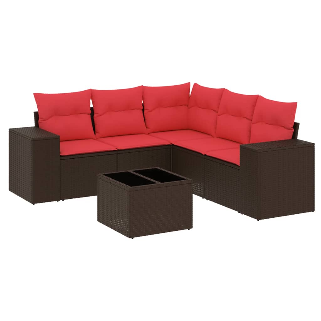6-teiliges Gartensofa-Set mit Kissen, braun, Polyrattan