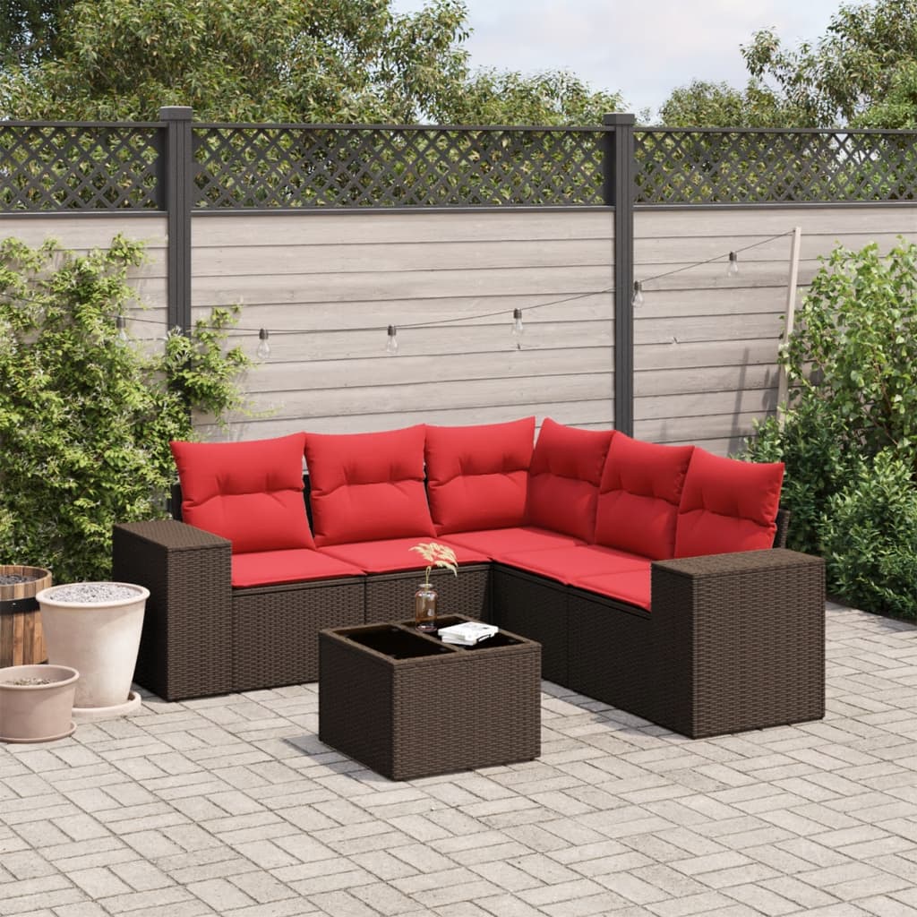 6-teiliges Gartensofa-Set mit Kissen, braun, Polyrattan