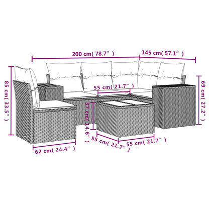 6-tlg. Garten-Sofagarnitur mit Kissen Schwarz Poly Rattan