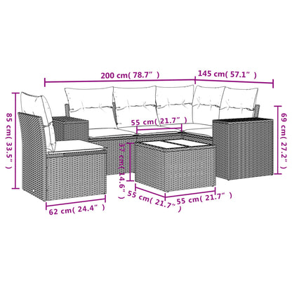 6-teiliges Gartensofa-Set mit Kissen, grau, Polyrattan