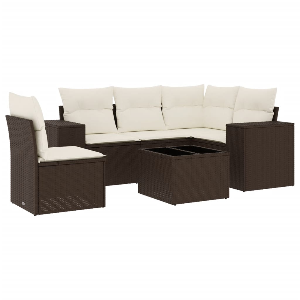 6-tlg. Garten-Sofagarnitur mit Kissen Braun Poly Rattan