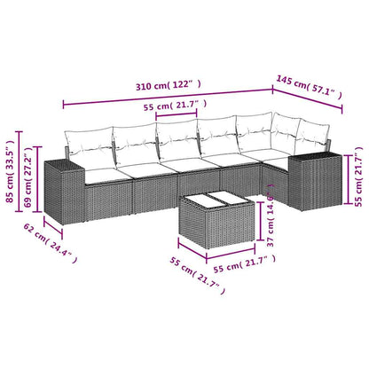 7-tlg. Garten-Sofagarnitur mit Kissen Schwarz Poly Rattan