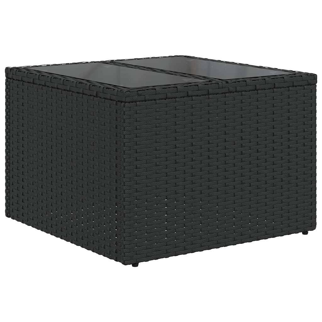 7-teiliges Gartensofa-Set mit Kissen, schwarzes Polyrattan