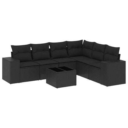 7-tlg. Garten-Sofagarnitur mit Kissen Schwarz Poly Rattan