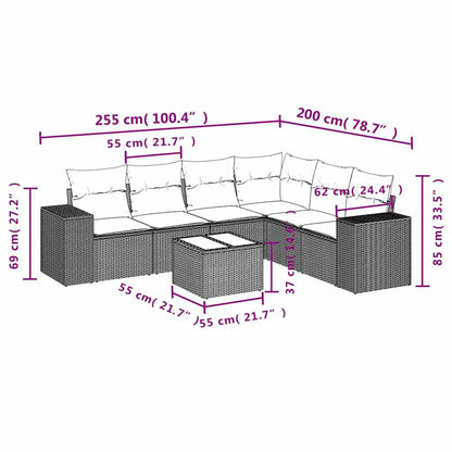 7-tlg. Garten-Sofagarnitur mit Kissen Schwarz Poly Rattan