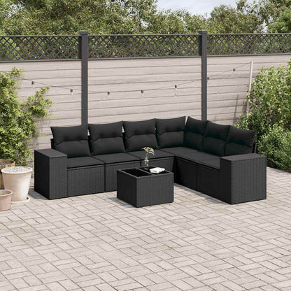 7-tlg. Garten-Sofagarnitur mit Kissen Schwarz Poly Rattan