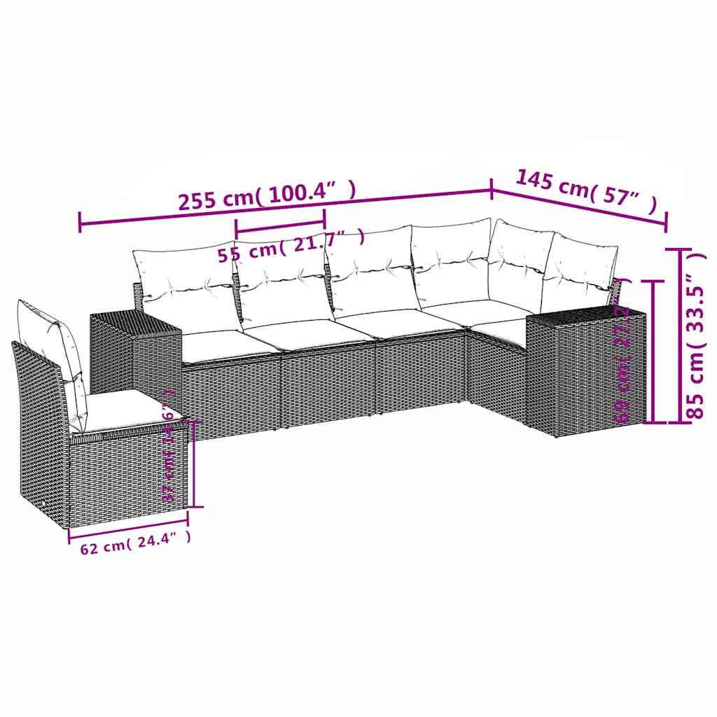 6-tlg. Garten-Sofagarnitur mit Kissen Schwarz Poly Rattan