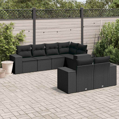 7-tlg. Garten-Sofagarnitur mit Kissen Schwarz Poly Rattan