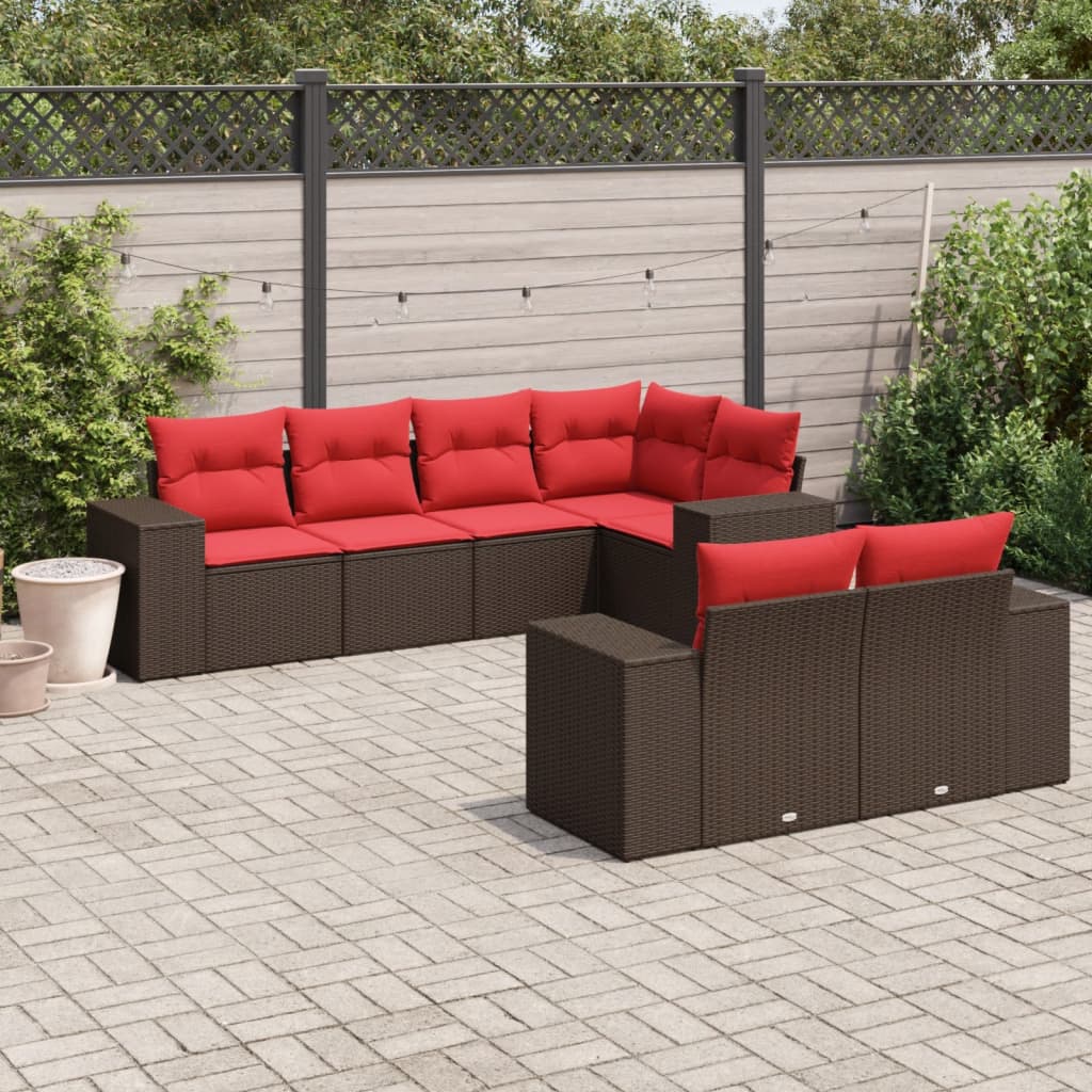7-teiliges Gartensofa-Set mit Kissen, braun, Polyrattan