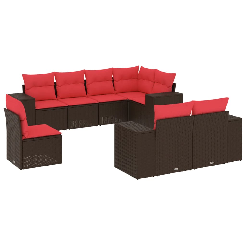 8-teiliges Gartensofa-Set mit Kissen, braun, Polyrattan