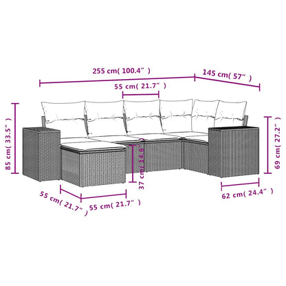 6-tlg. Garten-Sofagarnitur mit Kissen Schwarz Poly Rattan