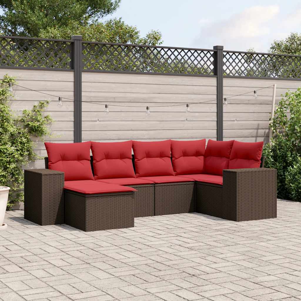 6-teiliges Gartensofa-Set mit Kissen, braun, Polyrattan