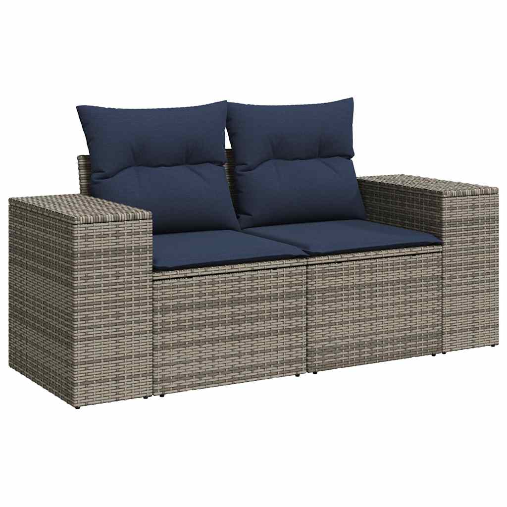 7-teiliges Gartensofa-Set mit Kissen, grau, Polyrattan