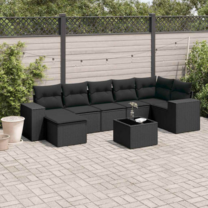 8-tlg. Garten-Sofagarnitur mit Kissen Schwarz Poly Rattan