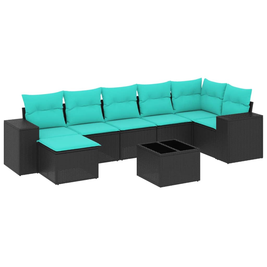 8-teiliges Gartensofa-Set mit Kissen, schwarzes Polyrattan