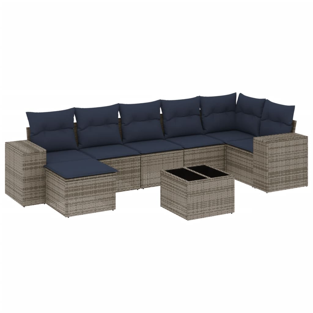 8-teiliges Gartensofa-Set mit Kissen, grau, Polyrattan