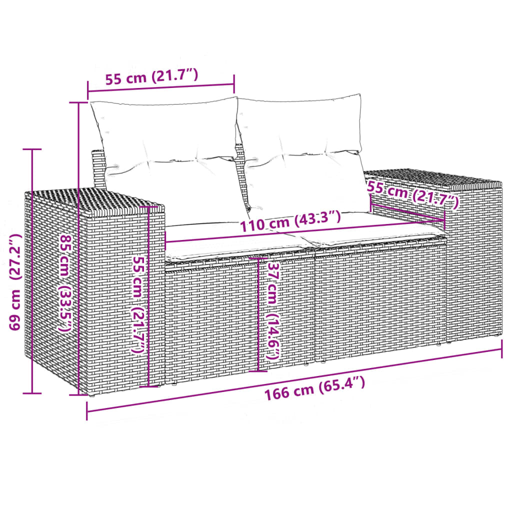 7-tlg. Garten-Sofagarnitur mit Kissen Beige Poly Rattan
