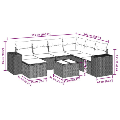 8-tlg. Garten-Sofagarnitur mit Kissen Schwarz Poly Rattan
