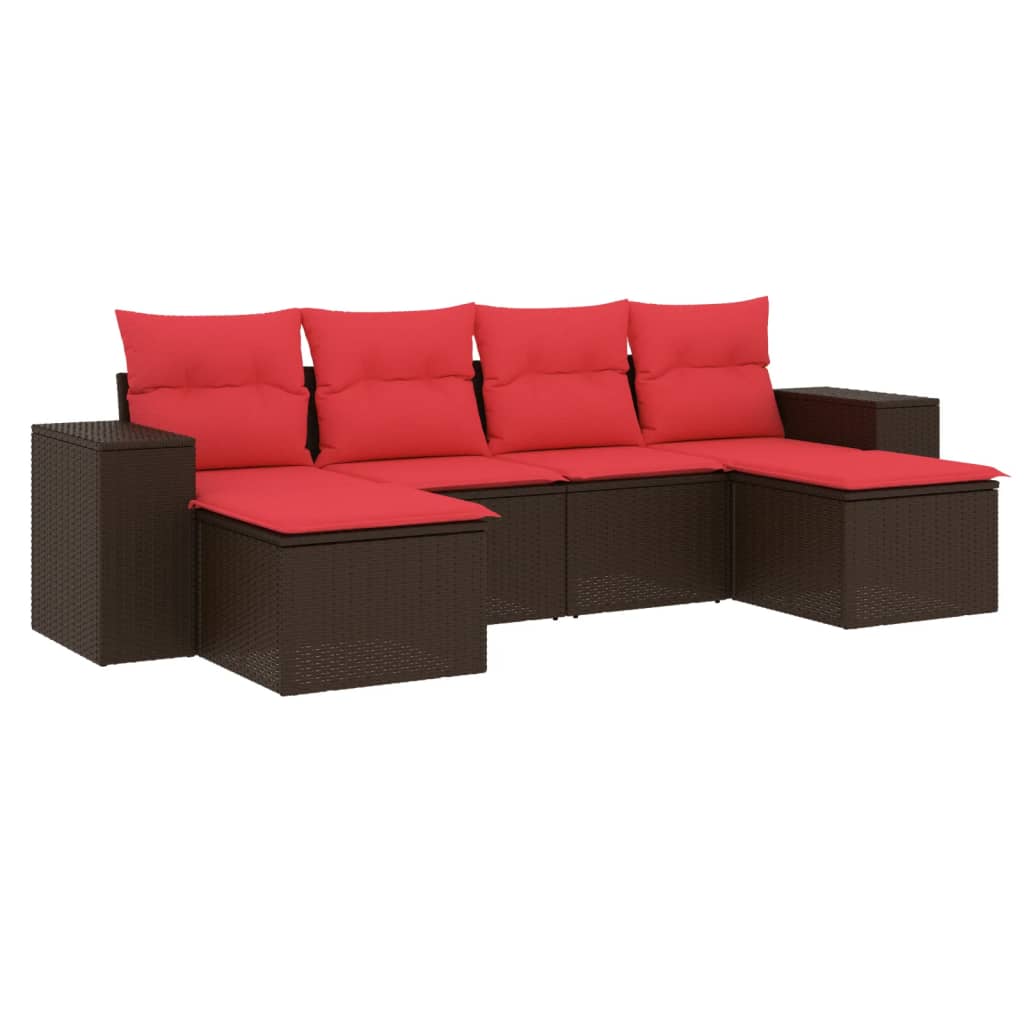 6-teiliges Gartensofa-Set mit Kissen, braun, Polyrattan